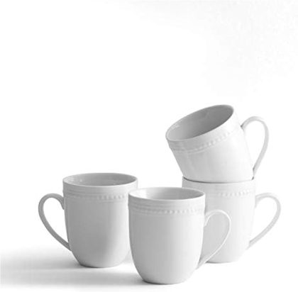 White Beaded Set of 4 Mugs